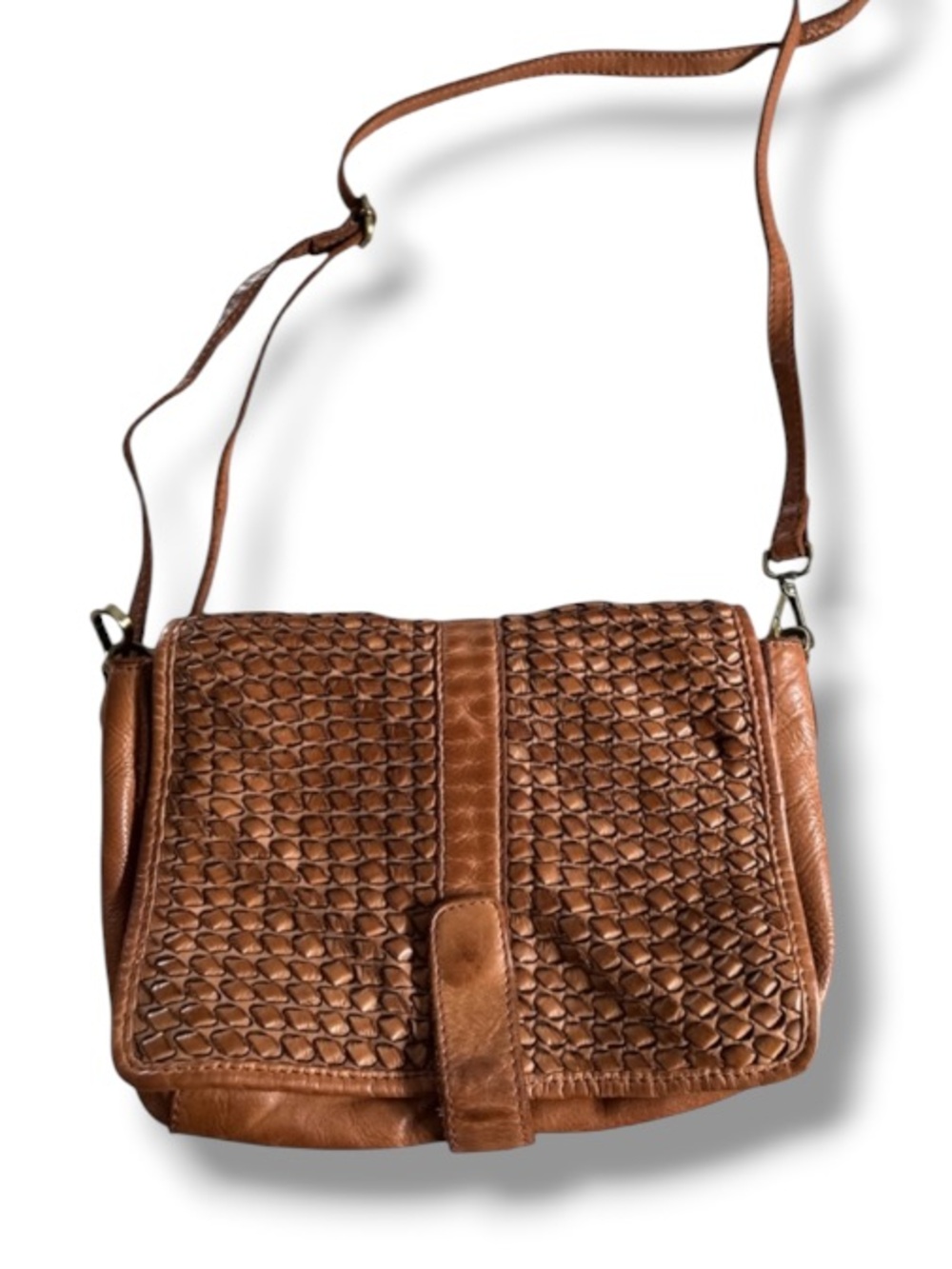 Vilenca Holland Women’s 100% Leather Cognac Tan Woven Purse Luxury Handbag